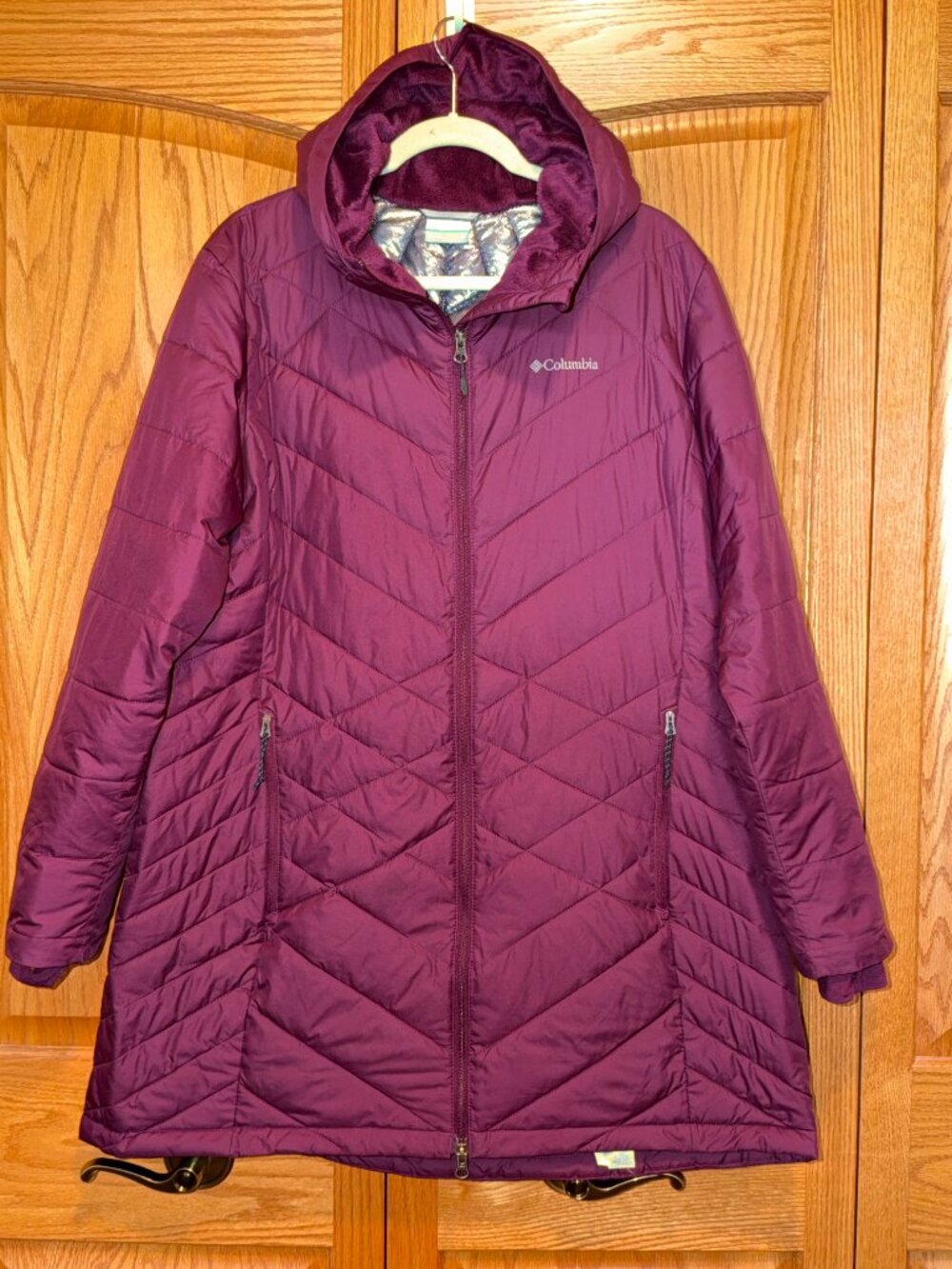 EUC COLUMBIA PLUS SIZE 1X HEAVENLY LONG HOODED JACKET COAT PUFFER PURPLE